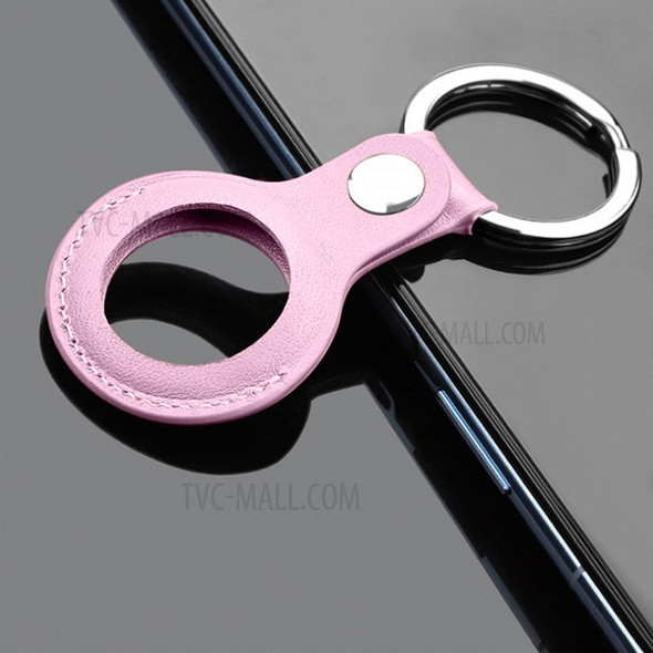 MUTURAL PU Leather Case Key Ring for AirTag Location Tracker Protective Keychain Sleeve Cover - Pink