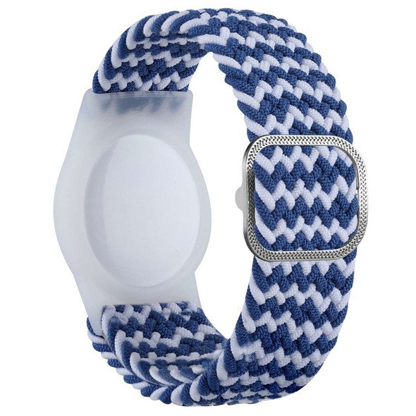 Braided Wrist Band for Apple AirTags, Anti-scratch Protective TPU Cover Kids Strap - Blue / White