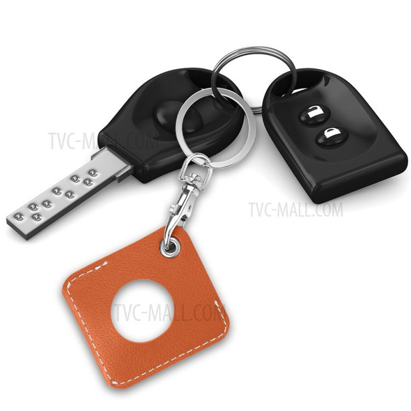 PU Leather Anti-Drop Protective Case Cover with Key Ring for Apple AirTag Bluetooth Locator - Orange