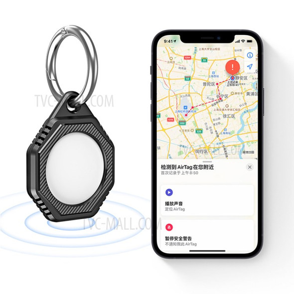 Rhombus Carbon Fiber Texture Anti-Lost Protective Silicone Case with Ring Buckle for Apple AirTag Bluetooth Locator - Black