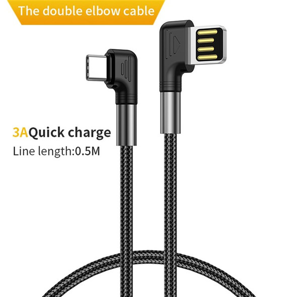0.5m 3A Fast Charging Nylon Braided Wire USB to Type-C 90 Degree Elbow Data Cable