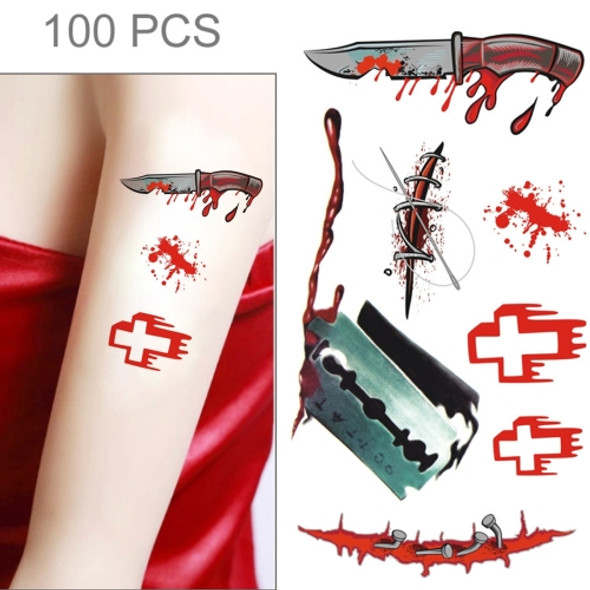 S-299 100 PCS Halloween Terror Wound Realistic Blood Injury Scar Temporary Tattoo Sticker