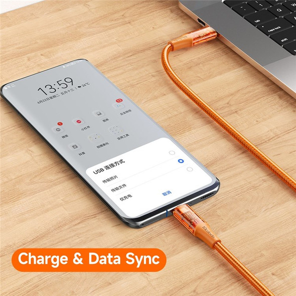 MCDODO CA-211 1.2m Amber Series Transparent Type-C Data Cord PD 100W USB C Charging Cable - Orange