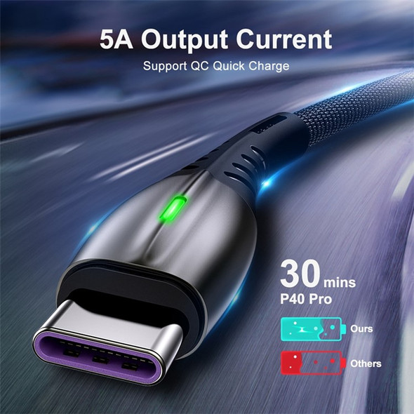 1m Nylon Braided 5A Fast Charging USB to Type-C Cord 480Mbps High Speed Data Transmission Cable
