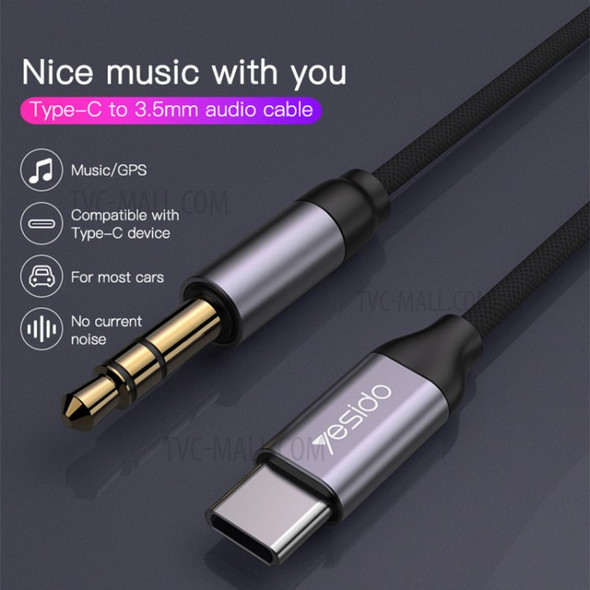 YESIDO YAU20 1m USB C to 3.5mm Male Audio Aux Cable Type C to 3.5mm Headphone Stereo Car Cord