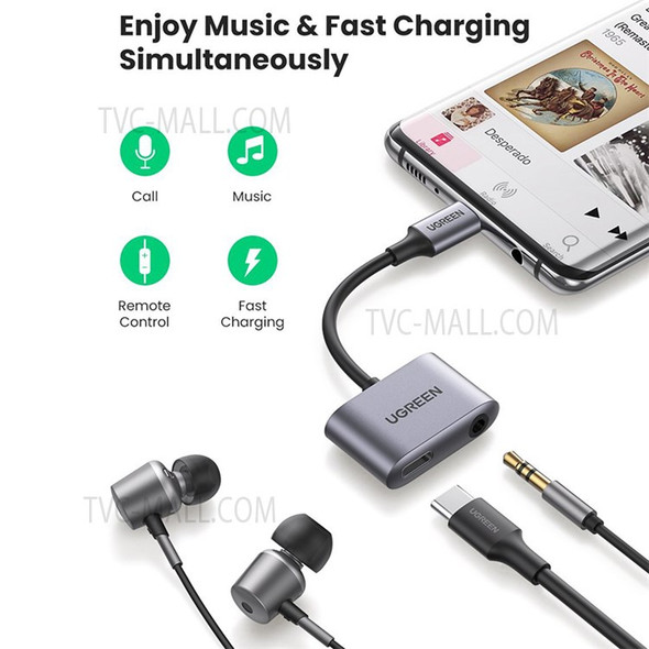 UGREEN For iPad Pro Samsung Note 20 Huawei P40 AUX Converter 2-in-1 USB C Charging and Audio Type C to 3.5mm Headphone Jack Adapter