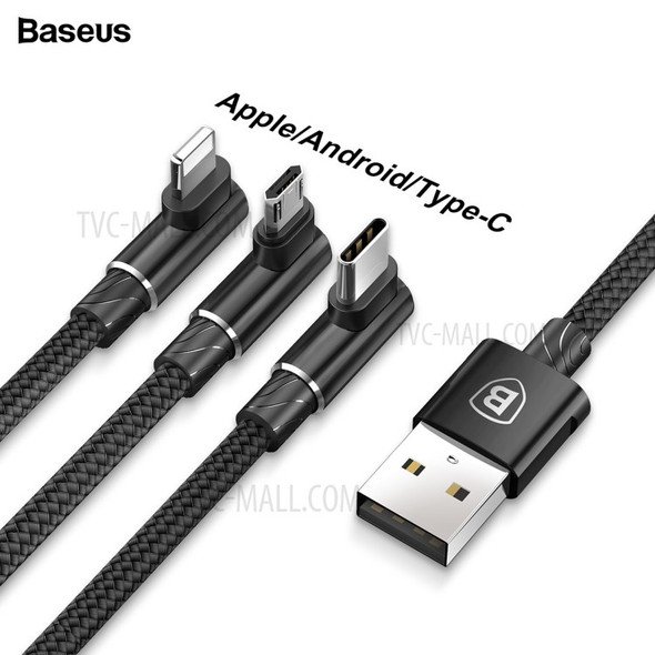 BASEUS MVP Elbow 3.5A 1.2m Lightning 8pin + Type C + Micro USB 3-in-1 Data Charge Cable - Black