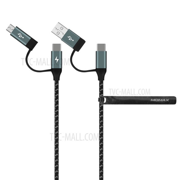 MOMAX 4-in-1 Type-C to Micro USB & Type-C to USB A Charging and Data Sync Nylon Braided Cable