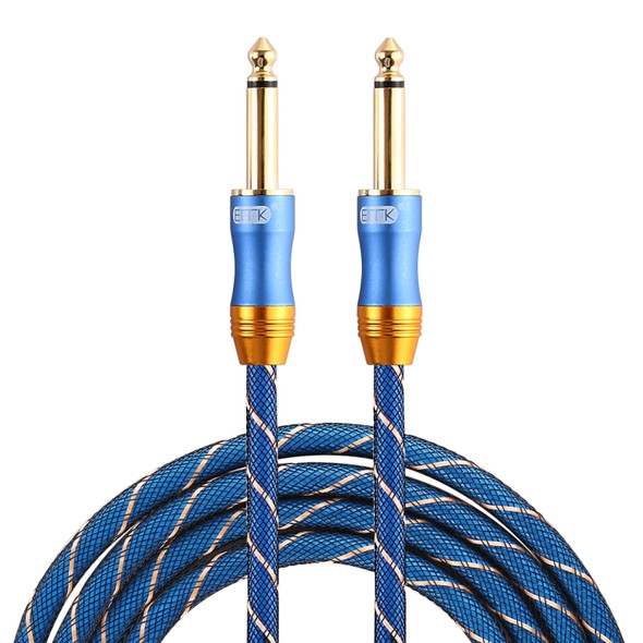 EMK 6.35mm Male to Male 3 Section Gold-plated Plug Grid Nylon Braided Audio Cable for Speaker Amplifier Mixer, Length: 1.5m(Blue)