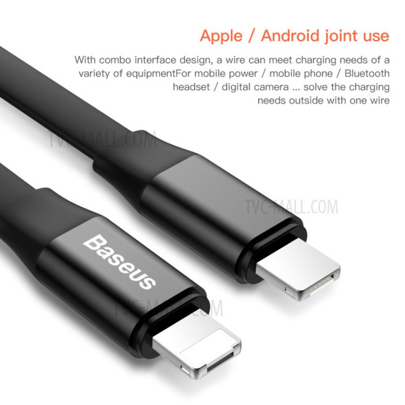 BASEUS 23cm 2A Portable 2-in-1 Micro USB & Lightning 8Pin Data Charging Cable - Black