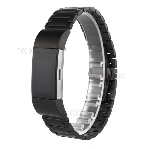 316L Stainless Steel Wrist Band Butterfly Closure for Fitbit Charge 2 - Black