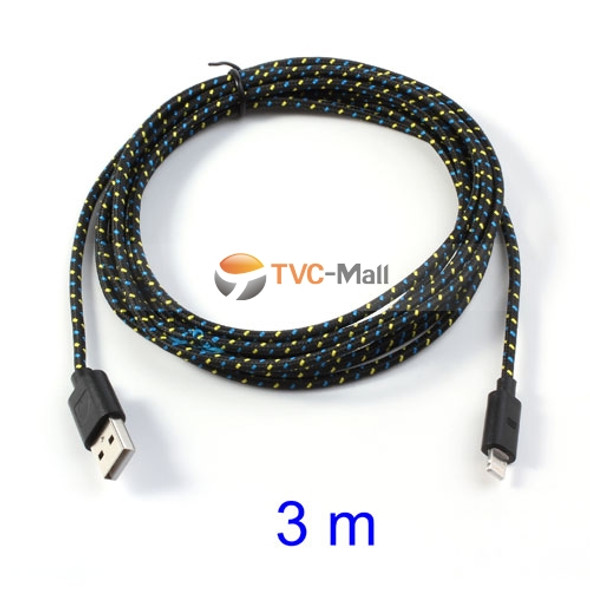 Black 3M Woven 8pin USB Data Charge Cable for iPhone SE 5s 5 5c / iPad 4 / iPad Mini / iPod Touch 5 Nano 7