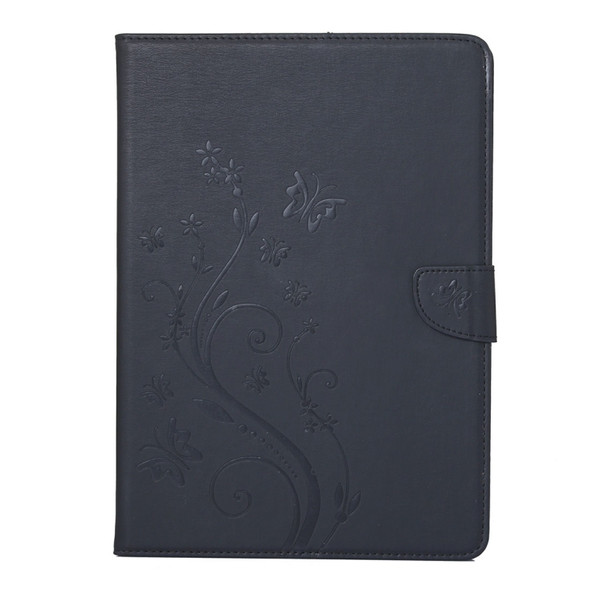 For Galaxy Tab A 8.0 / T350 Pressed Flowers Butterfly Pattern Horizontal Flip PU Leather Case with Magnetic Buckle & Holder & Card Slots & Wallet(Black)
