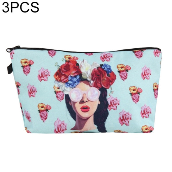 3 PCS Printing Makeup Bags With Multicolor Pattern Cute Cosmetics Pouchs For Travel Ladies Pouch Women Cosmetic Bag(hzb715)