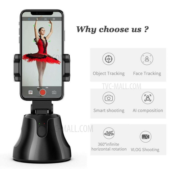 YT360 Smart Shooting Camera Phone Holder Stick Auto Face Tracking Intelligent Gimbal - Black