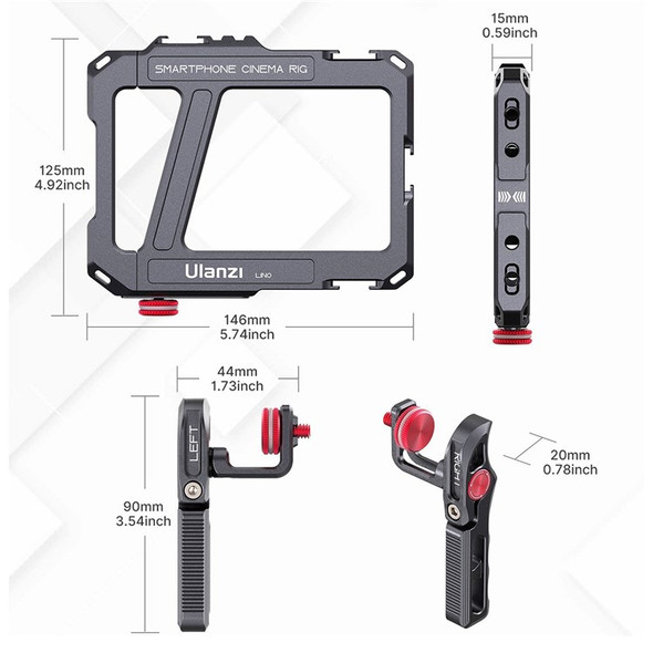 ULANZI LINO For iPhone 13 mini/ 13 Pro Max / X Smartphone Video Rig Metal Phone Cage Aluminum Alloy Dual Handles with 1/4 Inch Screw Holes Cold Shoe Mount Rrri Locating Hole Replacement