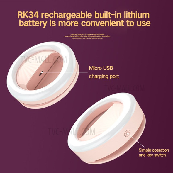 RK34S USB Charging Shell Shape LED Selfie Fill Light Live Enhancing for Smart Phone - Black