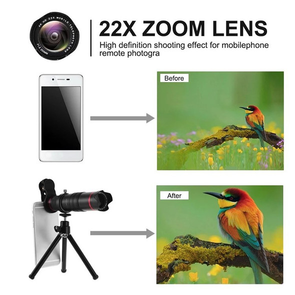 22X Portable HD Monoculars Telephoto Lens Mobile Phone Photography Camera Lens with Tripod