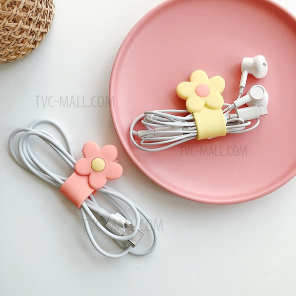 Flower Design Portable Silicone Data Cable Wire Organizer Earphone Cable Cord Winder - Green