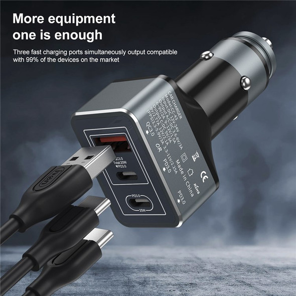 IVON CC43 45W PD 3.0 Dual Type-C+QC 3.0 USB Square Car Charger Phone Fast Charging Power Adapter