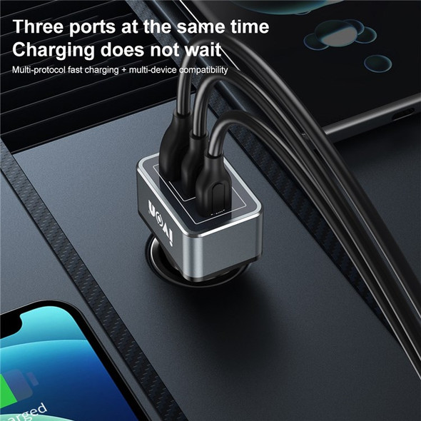 IVON CC43 45W PD 3.0 Dual Type-C+QC 3.0 USB Square Car Charger Phone Fast Charging Power Adapter