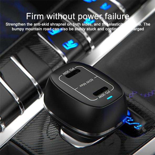 ACC-580 PD 60W Dual Type-C Ports Fast Charging Adapter Phone Car Charger - Black