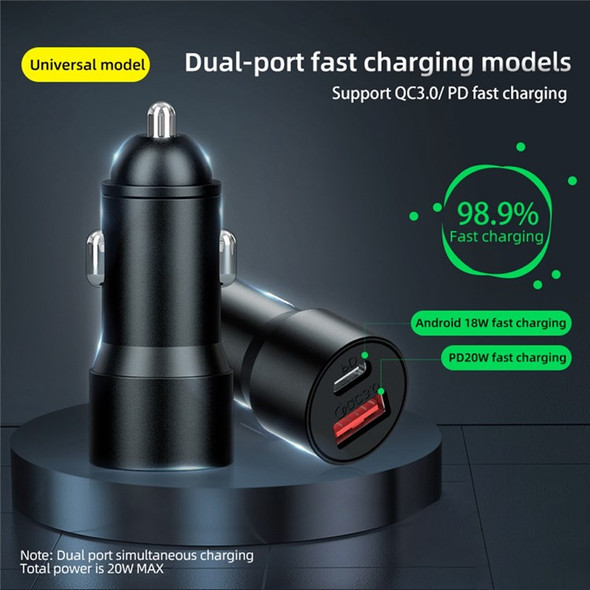 SUMI-TAP SXCC-009 PD 20W / QC 3.0 Fast Charging Mini Car Charger 2-Port Cigarette Lighter Adapter Charger