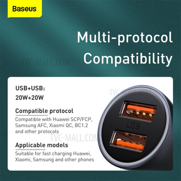 BASEUS Golden Contactor Pro Dual USB Quick Charger Car Charger 40W[with USB to Type-C Data Cable]