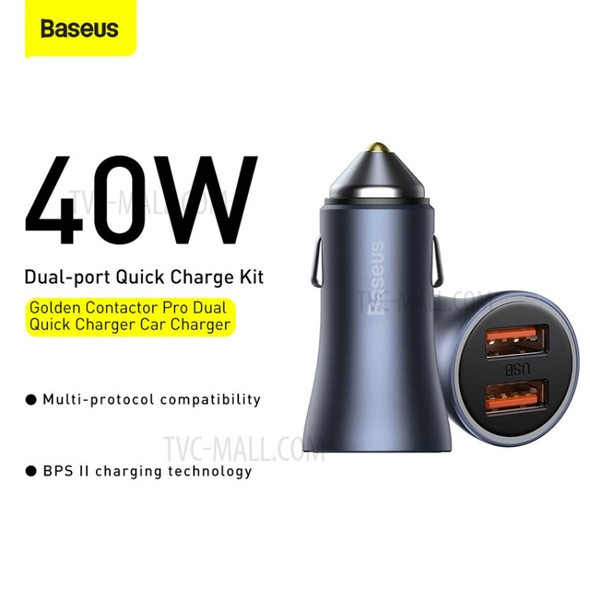 BASEUS Golden Contractor Pro Dual USB Quick Charger Car Charger 40W - Dark Grey
