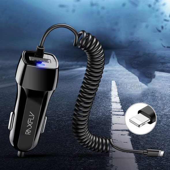 RAXFLY 5V 2.1A Car Charger with Lightning USB Spring Cable Cigarette Lighter Cable for iPhone/iPad/iPod