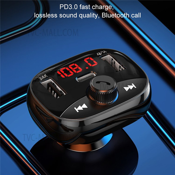 KUULAA KL-CD44 Dual USB Type-C PD 20W Car Charger FM Bluetooth MP3 Music Player Phone Fast Charging Adapter