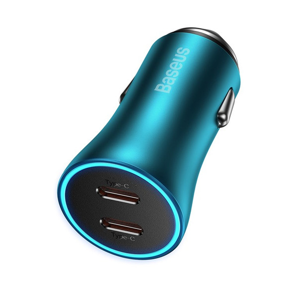 BASEUS Golden Contactor Pro 40W Max Type C + Type-C Dual Ports Fast Charging Car Charger - Navy Blue