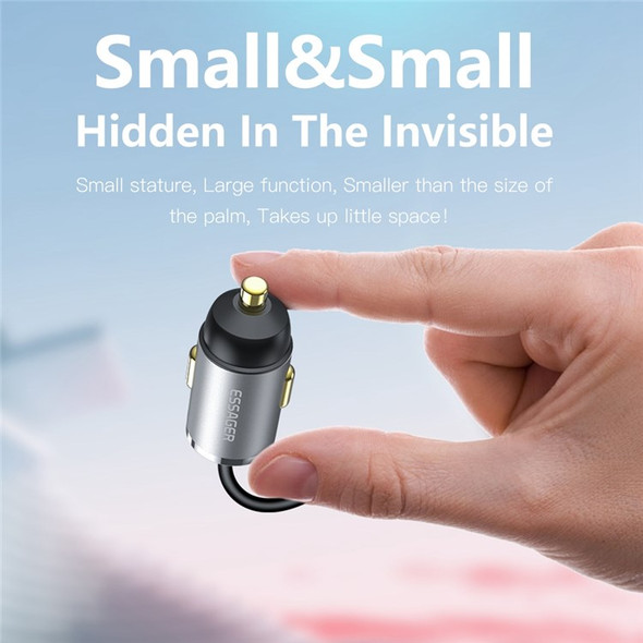 ESSAGER Type-C+USB-A Mini Car Charger with Cable Aluminum Alloy PD 20W Fast Charger