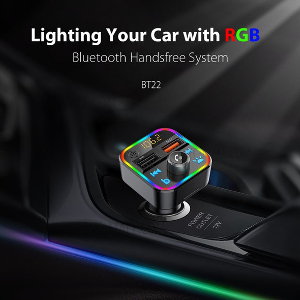 BT22 Colorful Light Dual USB Voltage Detection Car Bluetooth MP3 FM Transmitter QC3.0 Fast Charging Phone Charger