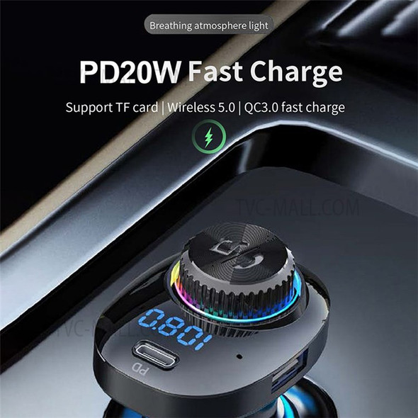 C19 Bluetooth FM MP3 Player 20W Multi-Function Flash Charging Car Charger Support QC3.0 Fast Charging