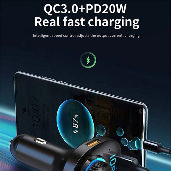C19 Bluetooth FM MP3 Player 20W Multi-Function Flash Charging Car Charger Support QC3.0 Fast Charging