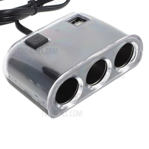 OLESSON No.1505 1 to 3 Car Cigarette Lighter Socket & Dual USB Car Charger - Black