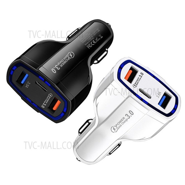 Car Charger PD + Dual USB Triple Port Fast Charge Cigarette Lighter Adapter for 12-24V Car SUV - White