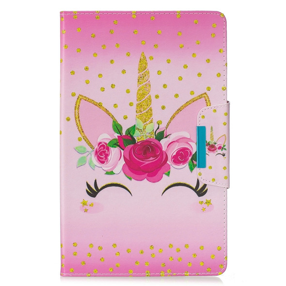 For Galaxy Tab A 10.5  T590 Colored Drawing Pattern Horizontal Flip Leather Case with Holder & Card Slot & Wallet(Unicorn With Flowers)
