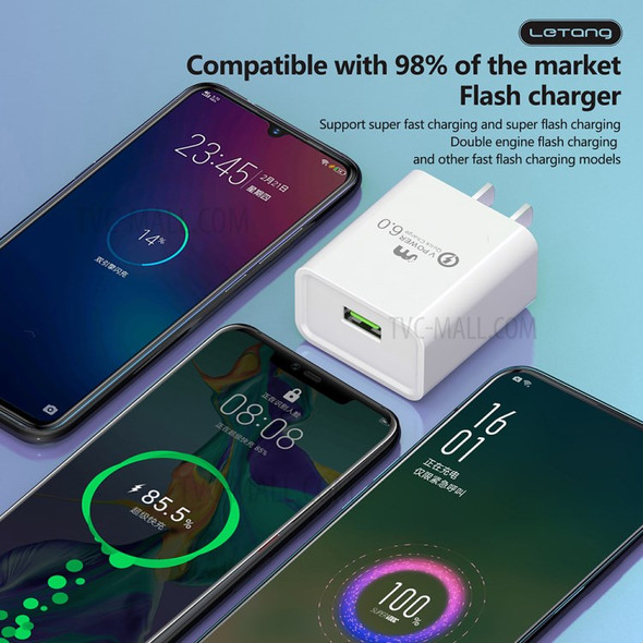 LETANG LT-CT-34 22.5W Quick Charge Wall Charger Travel Power Adapter - US Plug