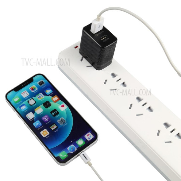 LZ-728 QC 3.0 USB+PD 20W Type-C Travel Wall Charger Fast Charging Phone Adapter for Xiaomi iPhone - Black US Plug