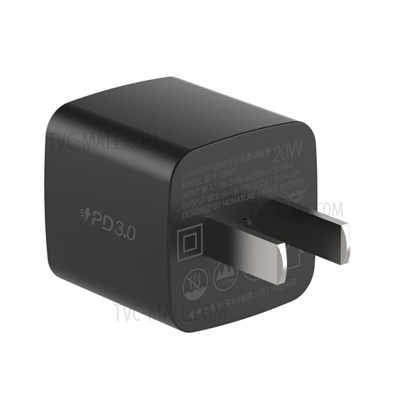 MOMAX USB-C PD 20W Home Travel Fast Charging Wall Charger Power Adapter CN Plug - Black