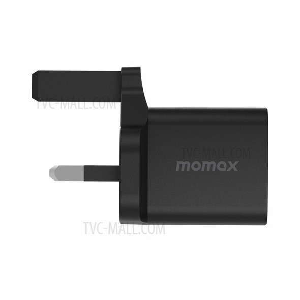 MOMAX USB-C PD 20W Phone Fast Charging Home Travel Wall Charger Power Adapter UK Plug - Black