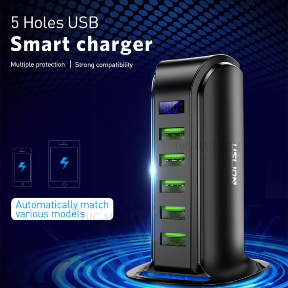 USLION US0076 5-Port Vertical Charging Cube Quick Charger with LED Display and Base - US Plug