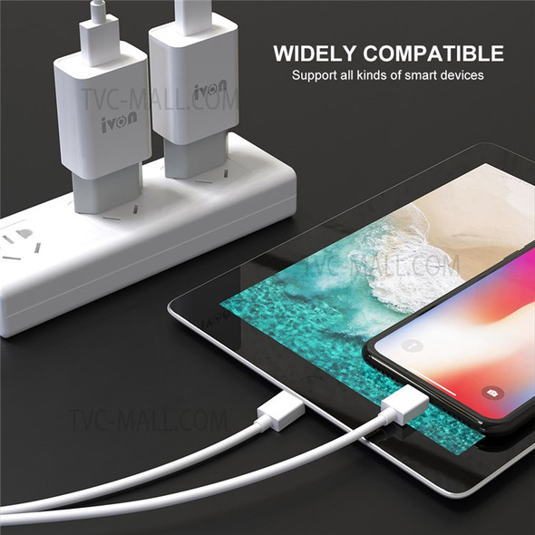 IVON AD-33 2.1A Mobile Phone USB Charger Travel Power Adapter Plug + 1m Micro USB Data Cable - EU Plug