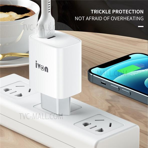 IVON AD52 Portable 18W PD Charger Type-C + USB Dual Ports Power Adapter - EU Plug