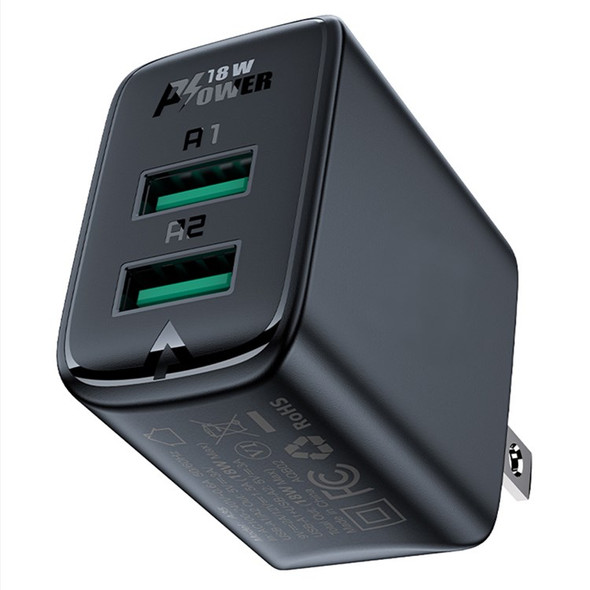 ACEFAST A35 QC18W USB Wall Charger USB-A+USB-A Dual Port Charger Block Adapter with Folding Plug (US Plug) - Black