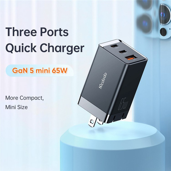 MCDODO MDD 65W GaN5 Mini Fast Charger USB + Dual Type-C Travel Power Adapter - US Plug