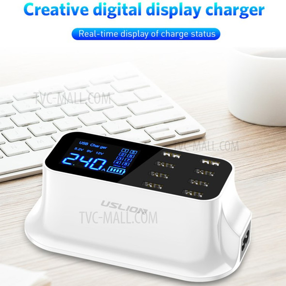 USLION US0112 Creative LED Display 8 Ports USB Charger LED Display Quick Charge Fast Charging Adapter