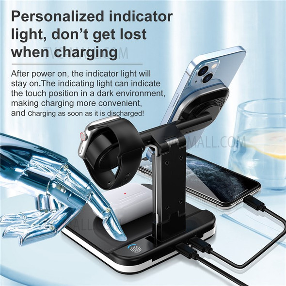 JLM-J5 Multifunctional Adjustable Wireless Charger Desktop Phone Earphone Watch Charger Night Light - Black